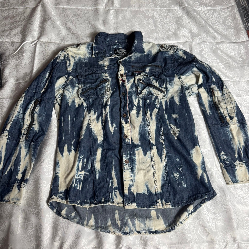 Men's Heritage America Casual Button Down Shirt XXL Blue White Tie-Dye